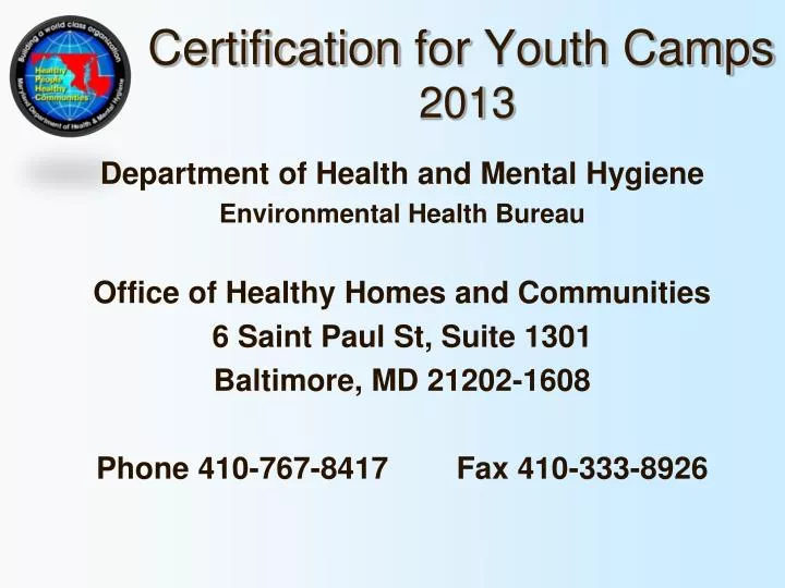 certification for youth camps 2013