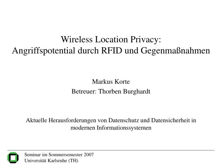 wireless location privacy angriffspotential durch rfid und gegenma nahmen