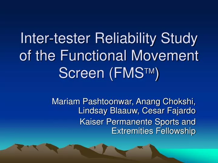 inter tester reliability study of the functional movement screen fms tm
