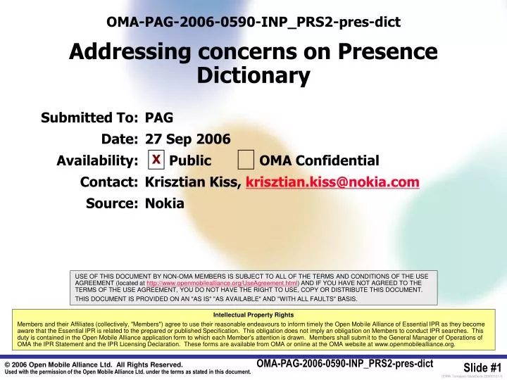 oma pag 2006 0590 inp prs2 pres dict addressing concerns on presence dictionary