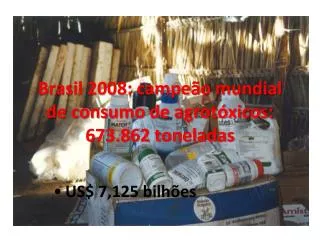 Brasil 2008: campeão mundial de consumo de agrotóxicos: 673.862 toneladas