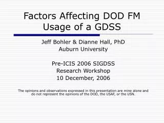 Factors Affecting DOD FM Usage of a GDSS