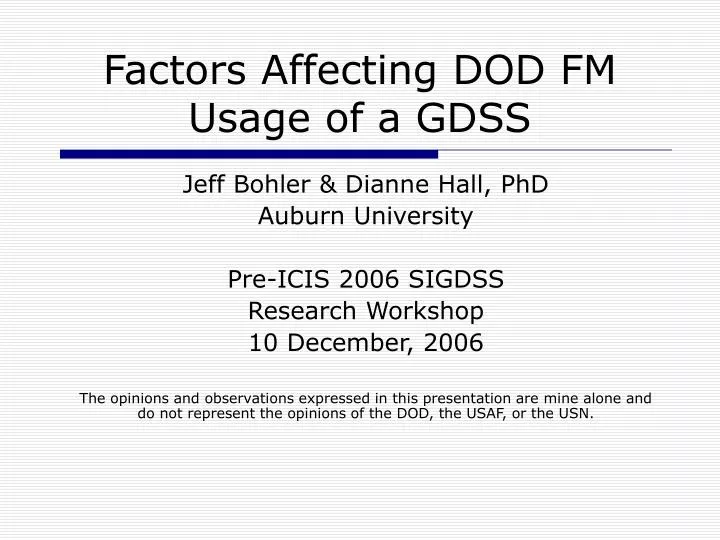 factors affecting dod fm usage of a gdss
