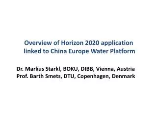 Overview of Horizon 2020 application linked to China Europe Water Platform