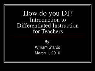 How do you DI? Introduction to Differentiated Instruction for Teachers