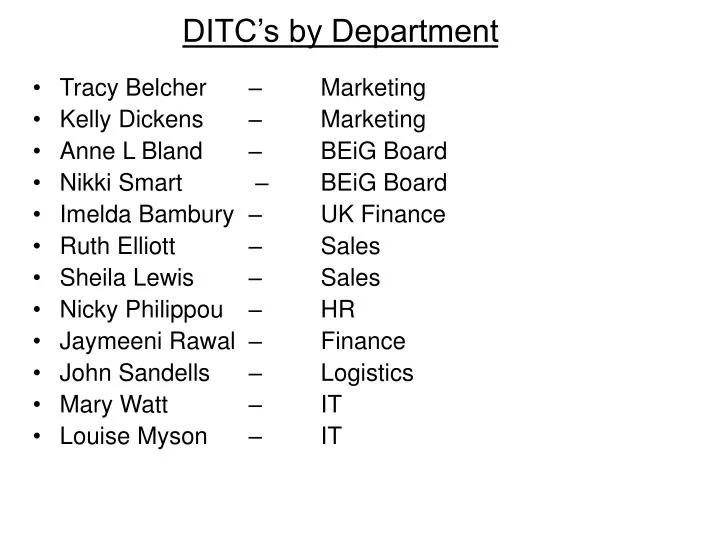 ditc s by department