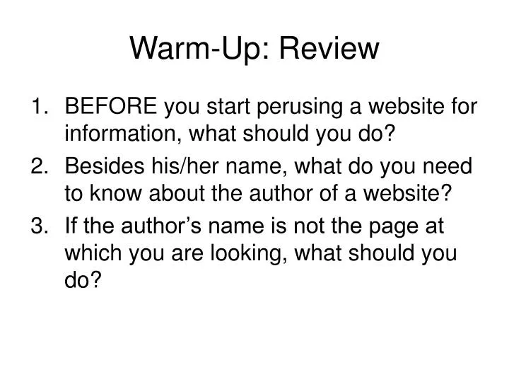warm up review