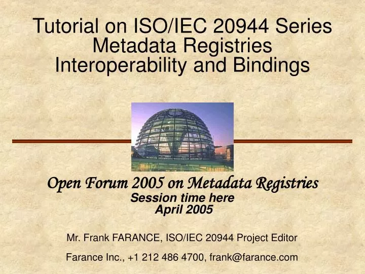 tutorial on iso iec 20944 series metadata registries interoperability and bindings