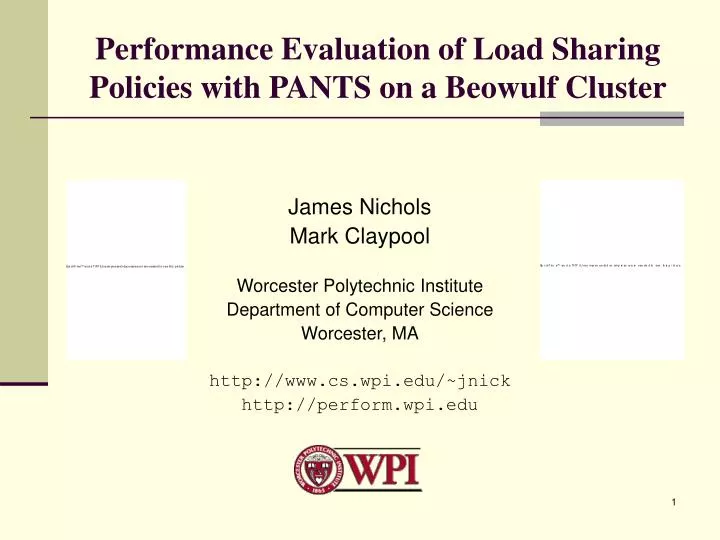 performance evaluation of load sharing policies with pants on a beowulf cluster