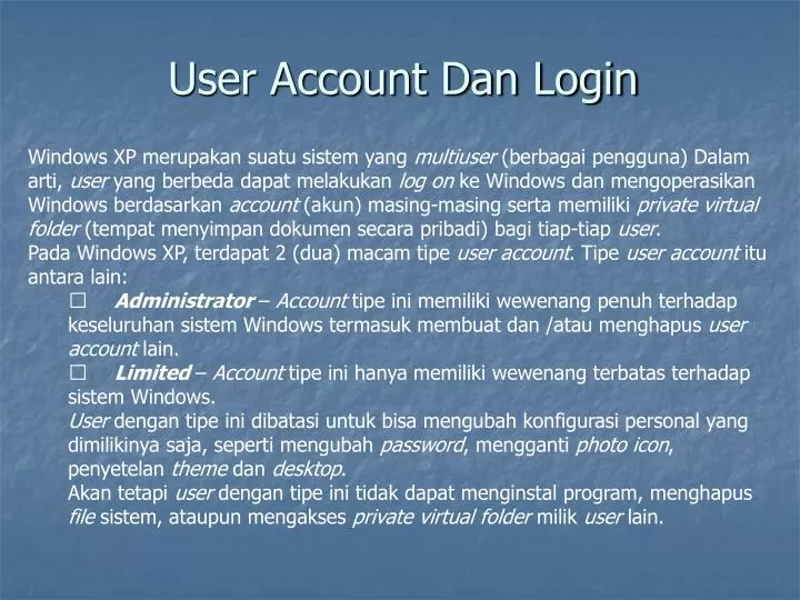 user account dan login