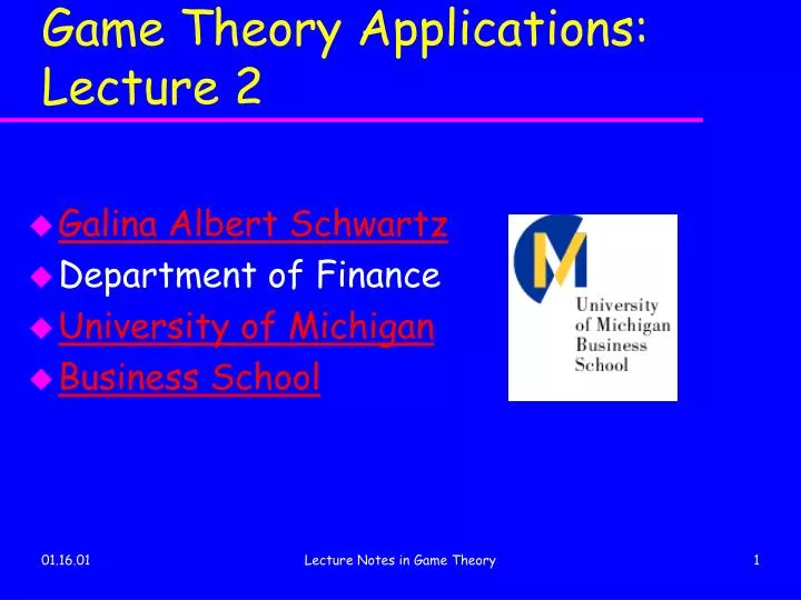game theory applications lecture 2