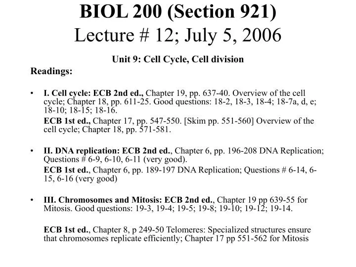 biol 200 section 921 lecture 12 july 5 2006