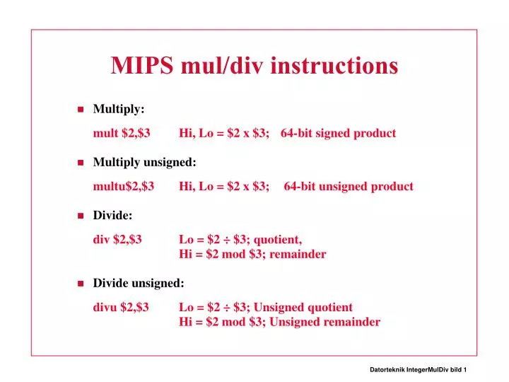 mips mul div instructions