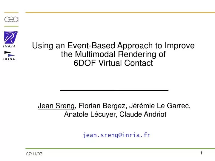 using an event based approach to improve the multimodal rendering of 6dof virtual contact