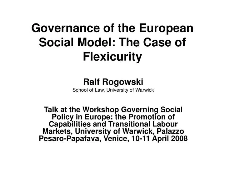 governance of the european social model the case of flexicurity