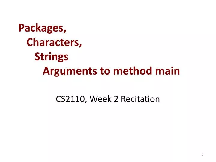 packages characters strings arguments to method main