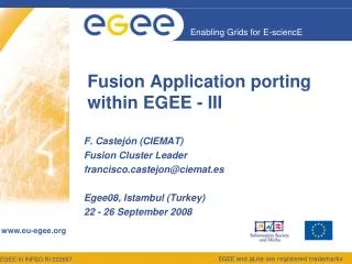 Fusion Application porting within EGEE - III