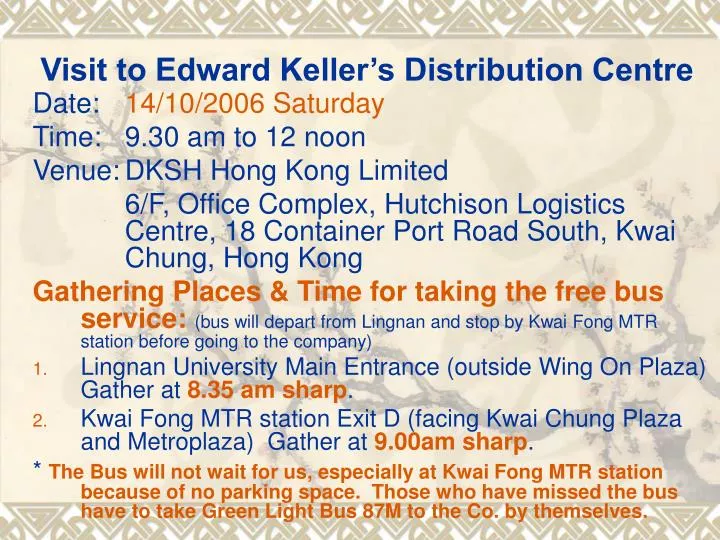 visit to edward keller s distribution centre