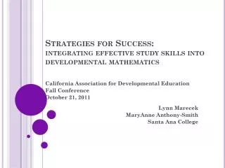 Strategies for Success : integrating effective study skills into developmental mathematics