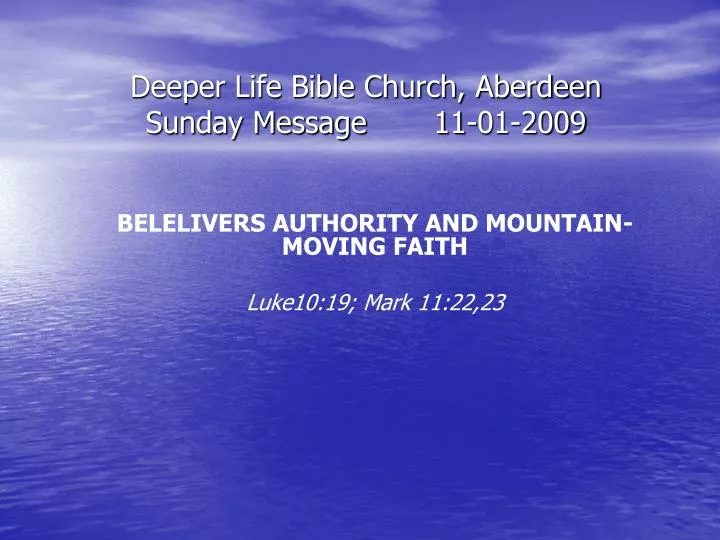 deeper life bible church aberdeen sunday message 11 01 2009