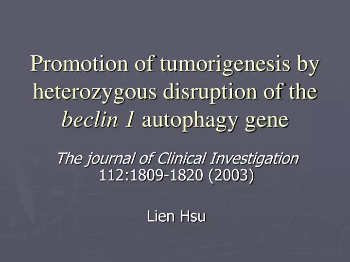 promotion of tumorigenesis by heterozygous disruption of the beclin 1 autophagy gene
