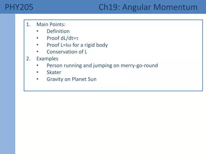 phy205 ch19 angular momentum
