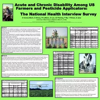 Acute and Chronic Disability Among US Farmers and Pesticide Applicators: