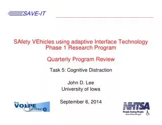 Task 5: Cognitive Distraction John D. Lee University of Iowa September 6, 2014