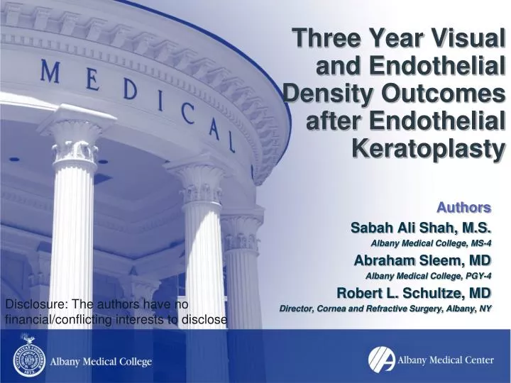 three year visual and endothelial density outcomes after endothelial keratoplasty