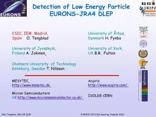 Detection of Low Energy Particle EURONS-JRA4 DLEP