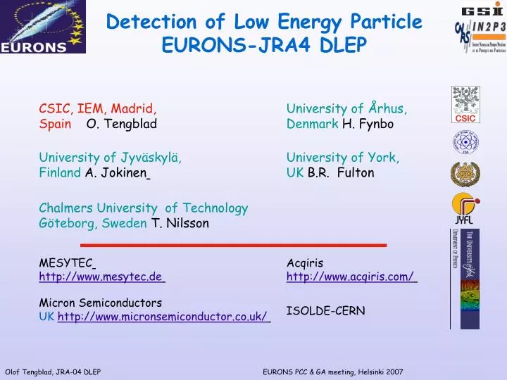 detection of low energy particle eurons jra4 dlep
