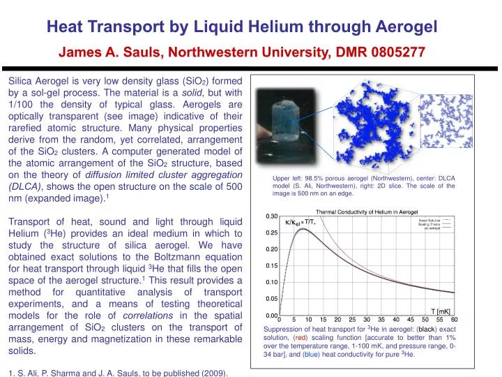 heat transport by liquid helium through aerogel james a sauls northwestern university dmr 0805277