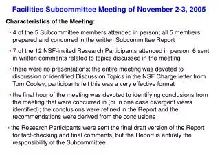 Facilities Subcommittee Meeting of November 2-3, 2005