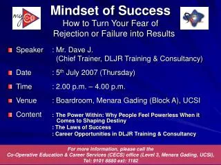 Mindset of Success How to Turn Your Fear of Rejection or Failure into Results