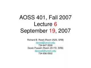 AOSS 401, Fall 2007 Lecture 6 September 19 , 2007