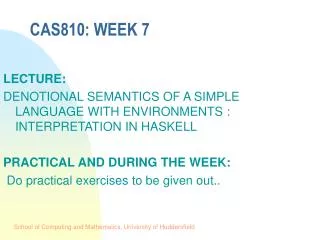 CAS810: WEEK 7