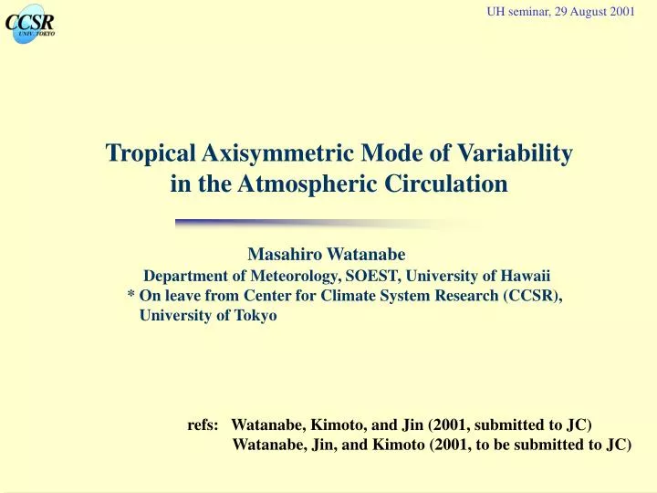 tropical axisymmetric mode of variability in the atmospheric circulation