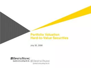 Portfolio Valuation Hard-to-Value Securities
