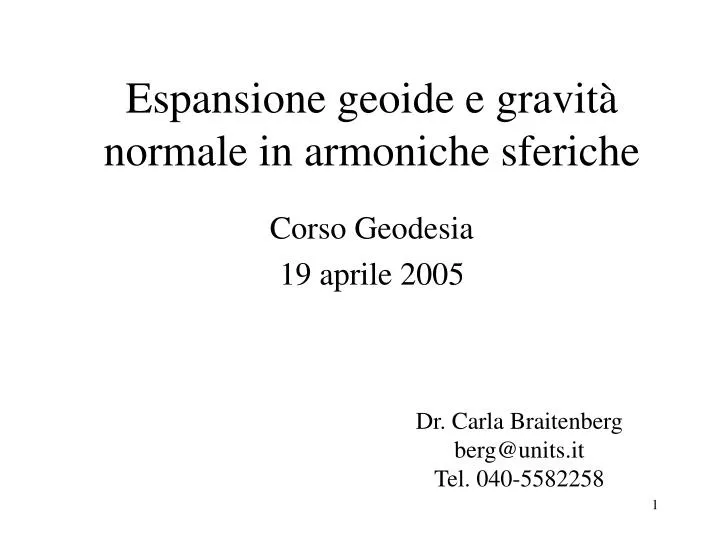 espansione geoide e gravit normale in armoniche sferiche