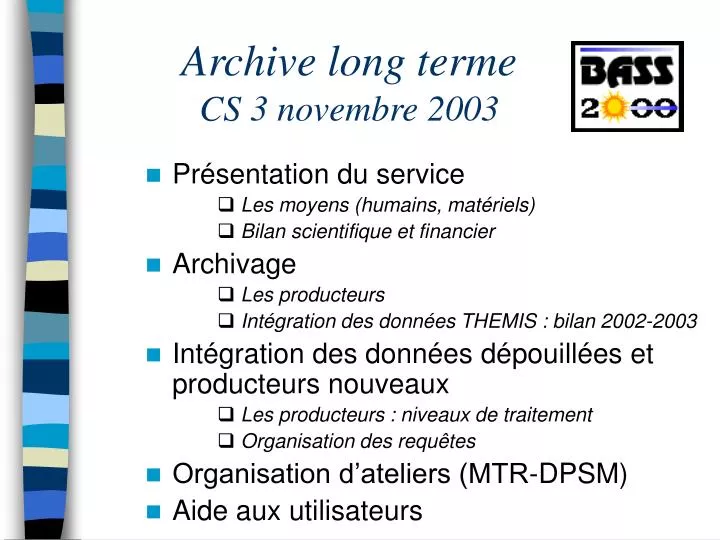 archive long terme cs 3 novembre 2003