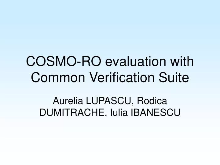 cosmo ro evaluation with common verification suite