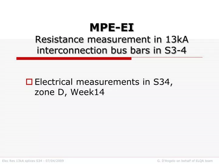 mpe ei resistance measurement in 13ka interconnection bus bars in s3 4
