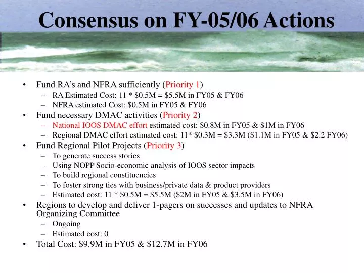 consensus on fy 05 06 actions