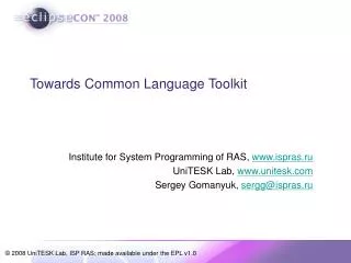 Towards Common Language Toolkit