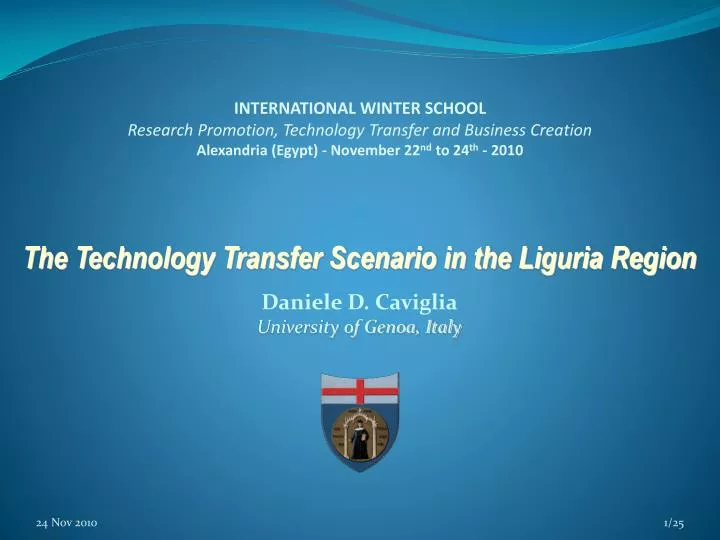 the technology transfer scenario in the liguria region daniele d caviglia university of genoa italy