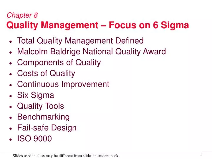 chapter 8 quality management focus on 6 sigma
