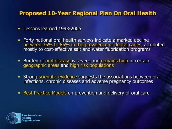 proposed 10 year regional plan on oral health
