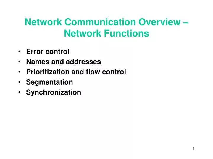 network communication overview network functions