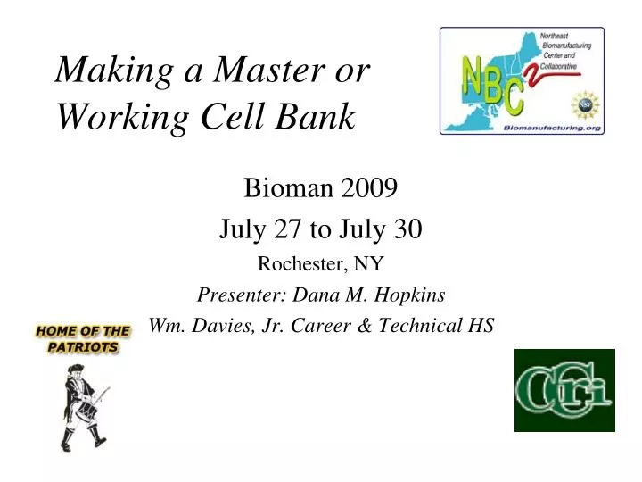 making a master or working cell bank