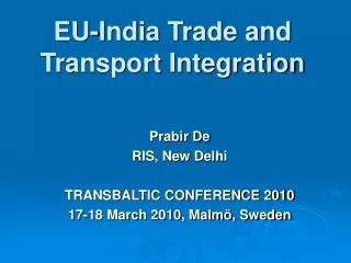 EU-India Trade and Transport Integration